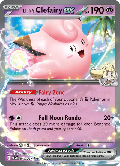 Lillie's Clefairy ex 76 Ascended Heroes Pokesingles