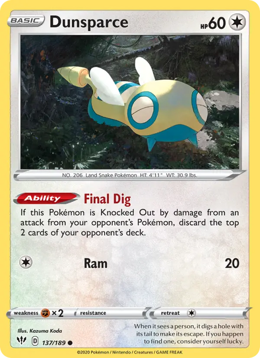 Dunsparce 137 Darkness Ablaze Pokesingles