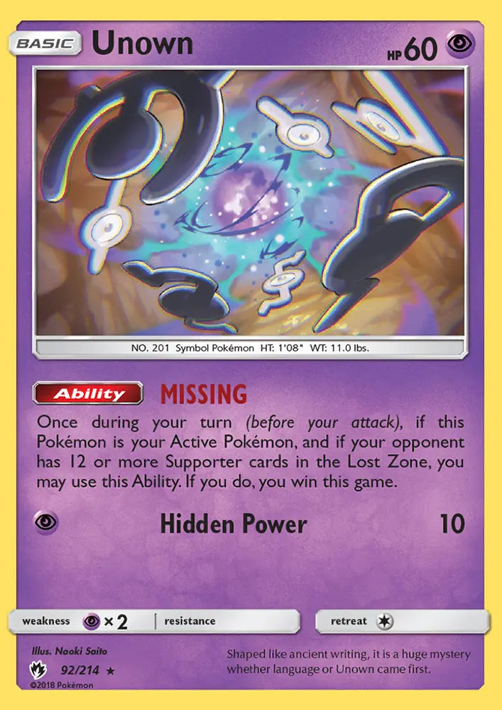 Unown 92 Lost Thunder Pokesingles