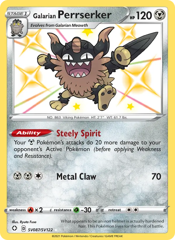 Galarian Perrserker SV087 Shining Fates Pokesingles