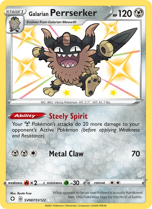Galarian Perrserker SV087 Shining Fates Pokesingles