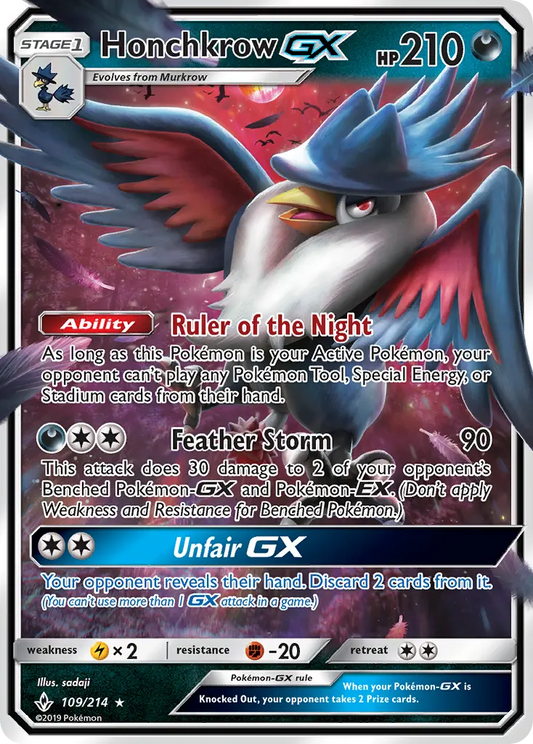 Honchkrow GX 109 Unbroken Bonds Pokesingles