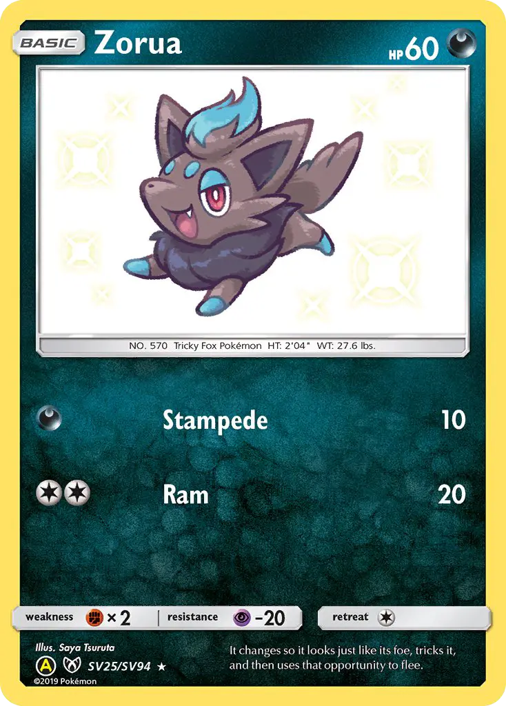 Zorua SV25 Hidden Fates Shiny Vault Pokesingles
