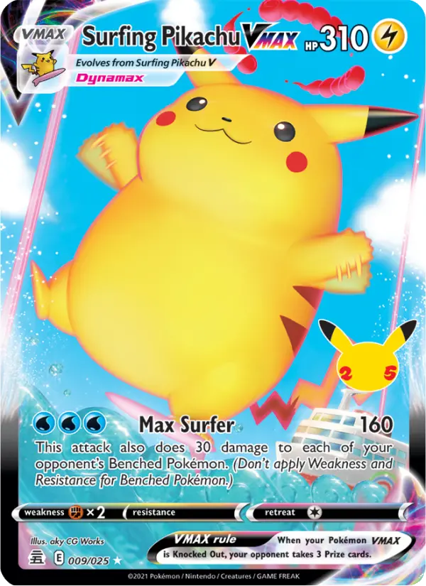 Surfing Pikachu VMAX 9 Celebrations Pokesingles