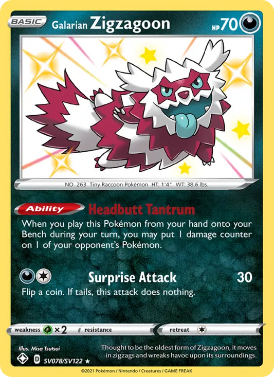 Galarian Zigzagoon SV078 Shining Fates Pokesingles
