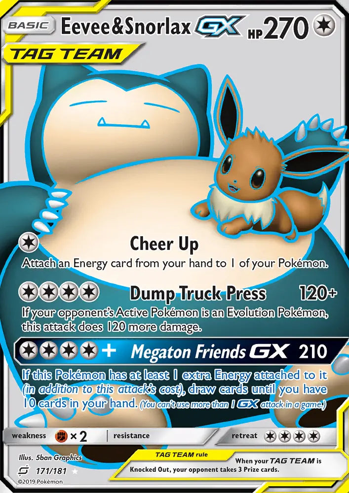 Eevee & Snorlax GX 171 Team Up Pokesingles