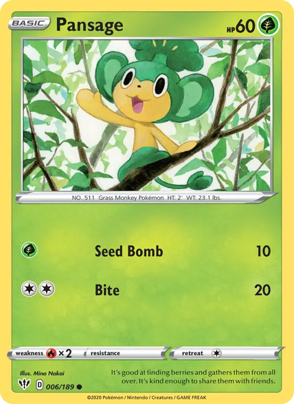 Pansage 6 Darkness Ablaze Pokesingles