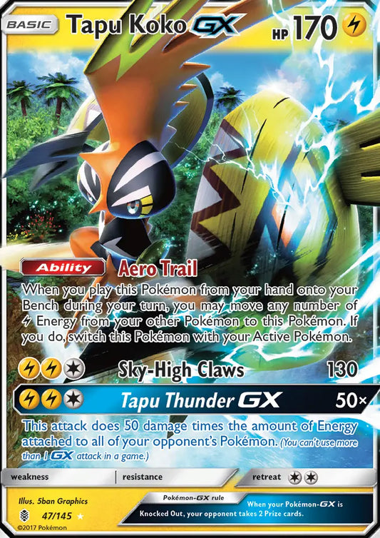 Tapu Koko GX 47 Guardians Rising Pokesingles