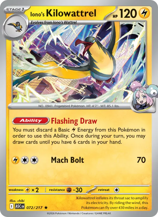 Iono's Kilowattrel 72 Ascended Heroes Pokesingles