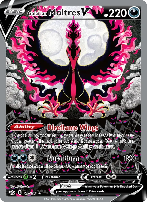 Galarian Moltres V 177 Chilling Reign Pokesingles