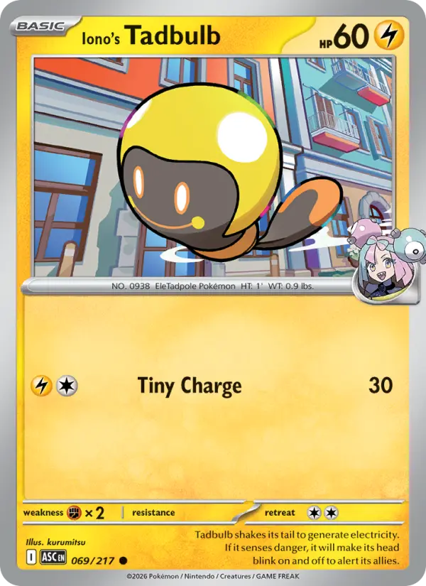 Iono's Tadbulb 69 Ascended Heroes Pokesingles