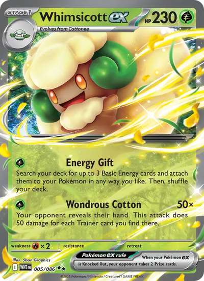 Whimsicott ex 5 White Flare Pokesingles