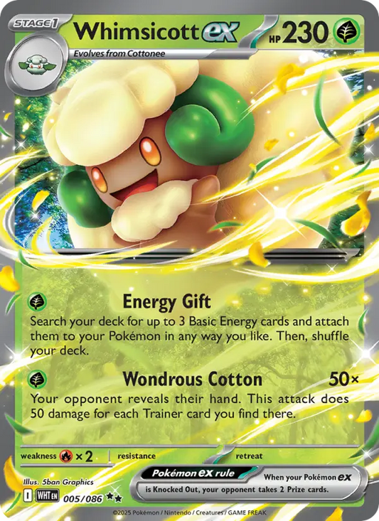 Whimsicott ex 5 White Flare Pokesingles