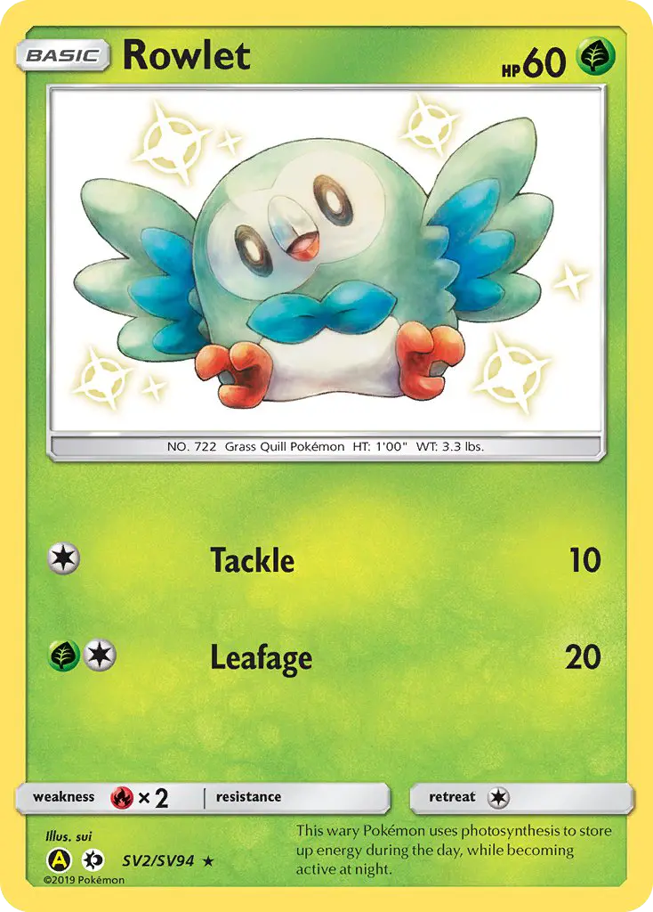 Rowlet SV2 Hidden Fates Shiny Vault Pokesingles