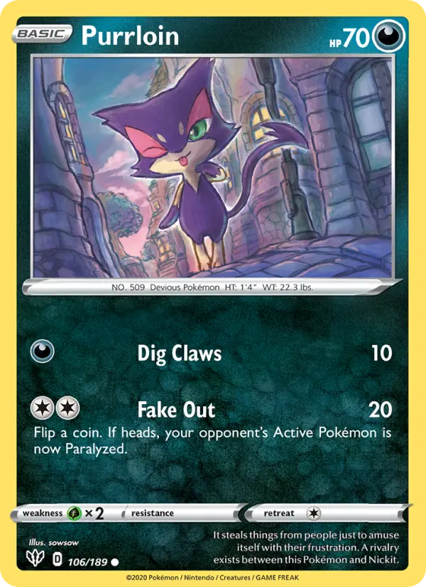 Purrloin 106 Darkness Ablaze Pokesingles