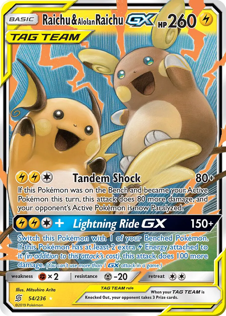 Raichu & Alolan Raichu GX 54 Unified Minds Pokesingles