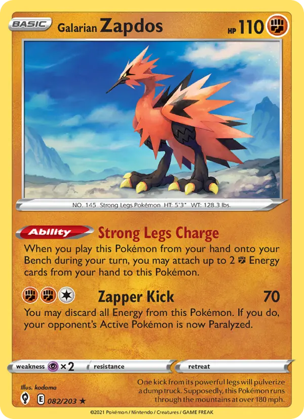 Galarian Zapdos 82 Evolving Skies Pokesingles