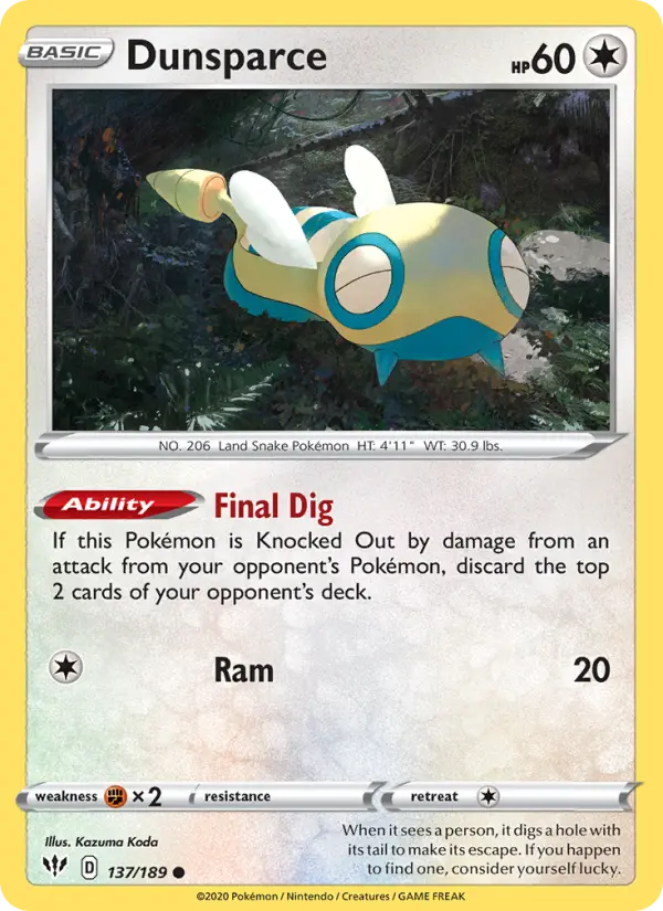 Dunsparce 137 Darkness Ablaze Pokesingles