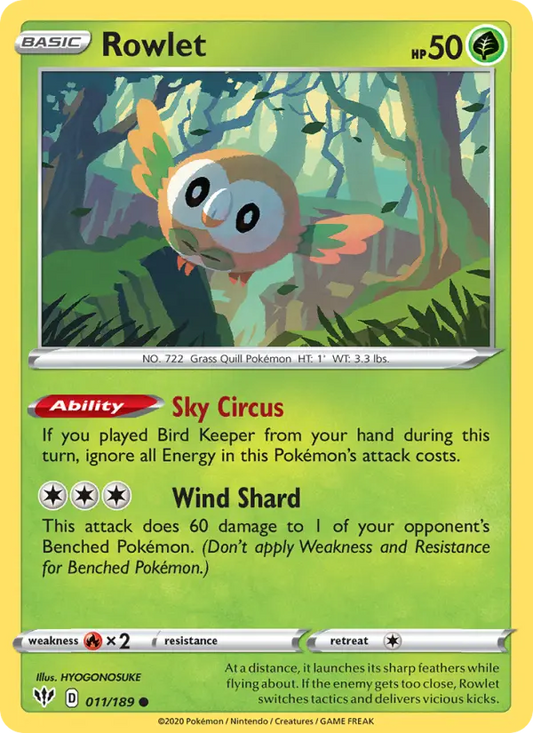 Rowlet 11 Darkness Ablaze Pokesingles