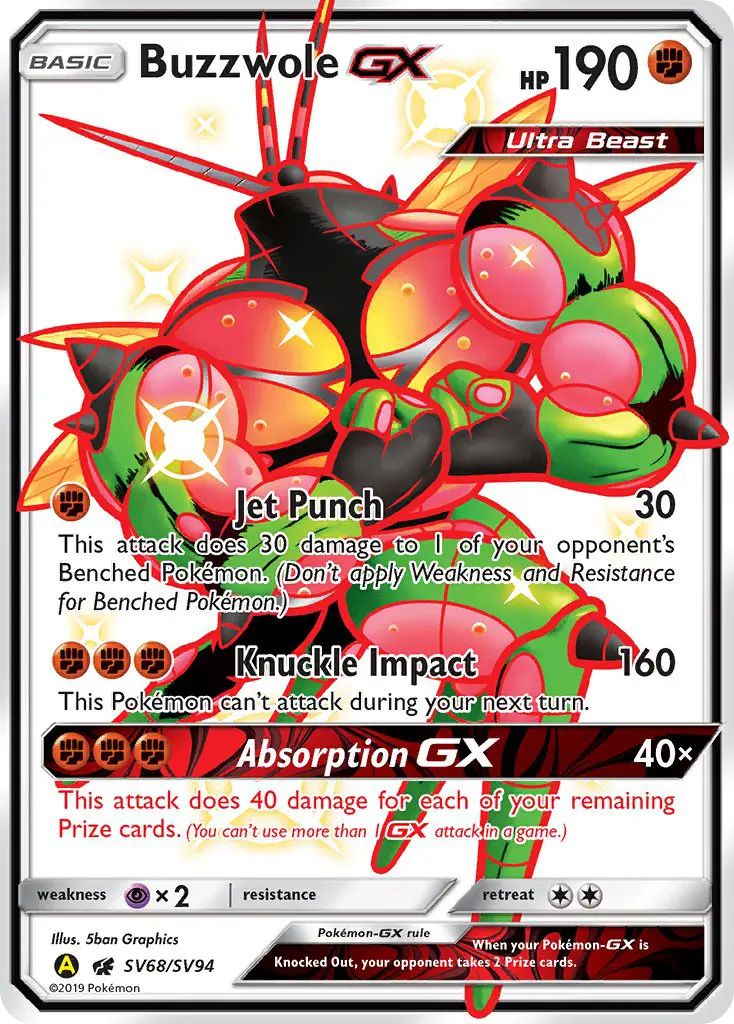 Buzzwole-GX SV68 Hidden Fates Shiny Vault Pokesingles