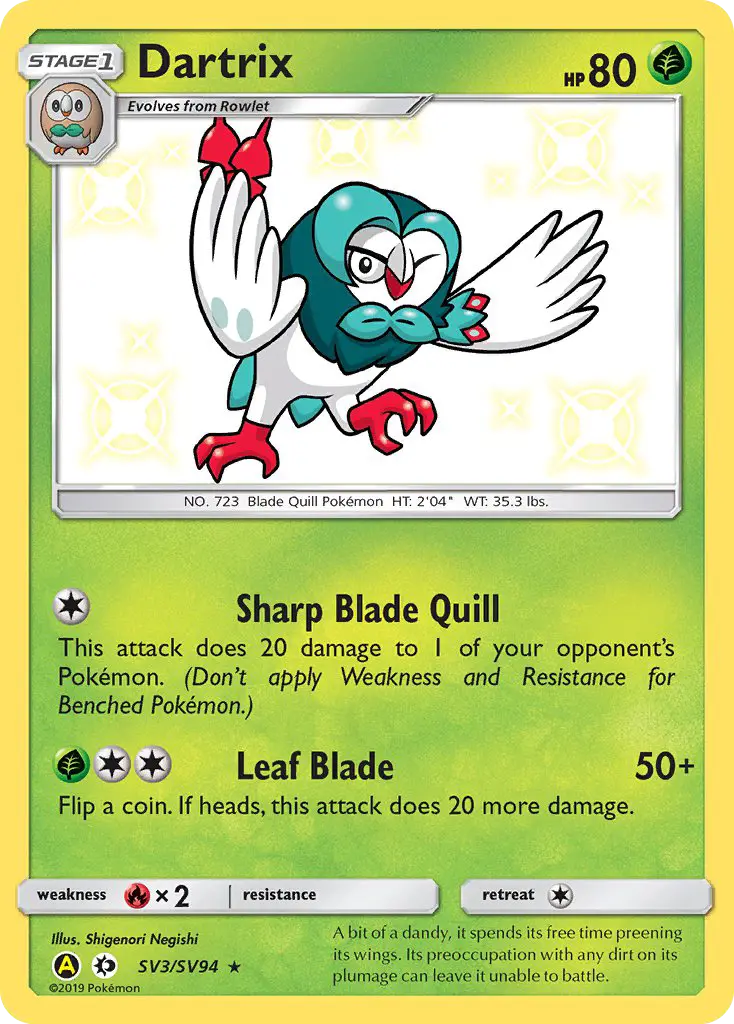 Dartrix SV3 Hidden Fates Shiny Vault Pokesingles