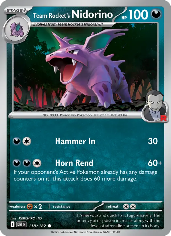 Team Rocket's Nidorino 118 Destined Rivals Pokesingles