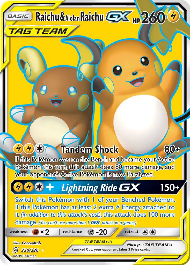 Raichu & Alolan Raichu GX 220 Unified Minds Pokesingles