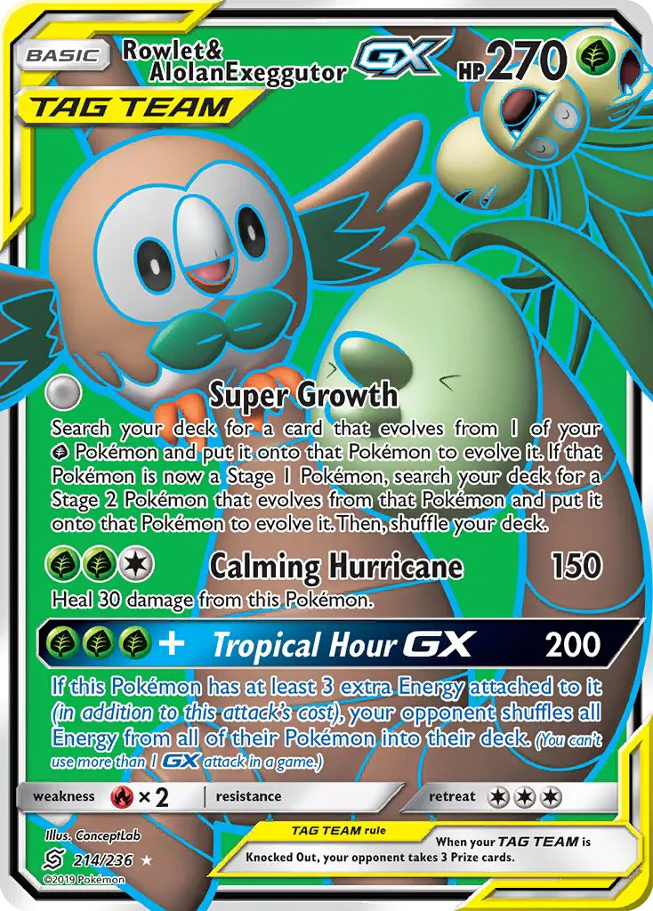 Rowlet & Alolan Exeggutor GX 214 Unified Minds Pokesingles