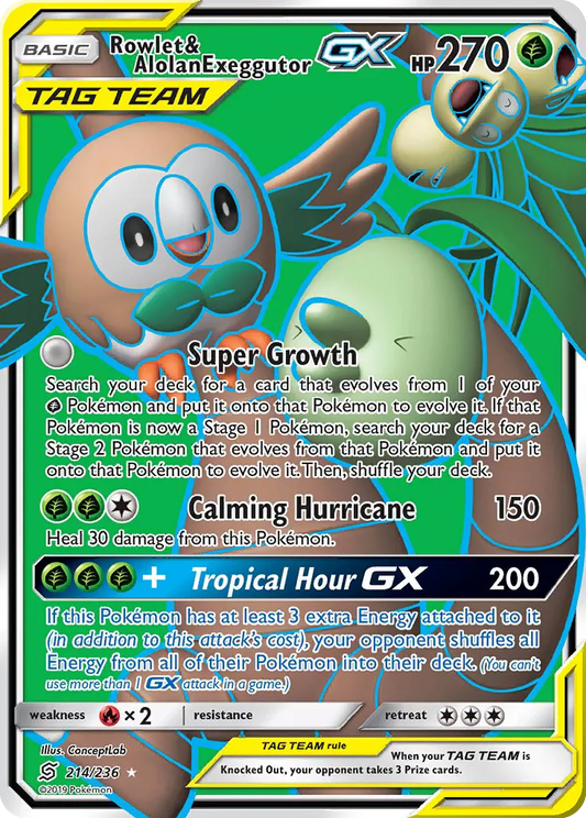 Rowlet & Alolan Exeggutor GX 214 Unified Minds Pokesingles