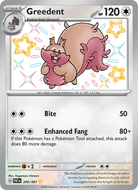 Greedent 206 Paldean Fates Pokesingles