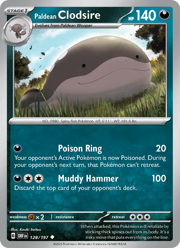 Paldean Clodsire 128 Obsidian Flames Pokesingles