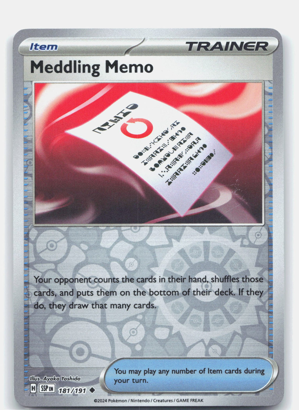 Meddling Memo 181 (Reverse Holofoil) - SV08: Surging Sparks